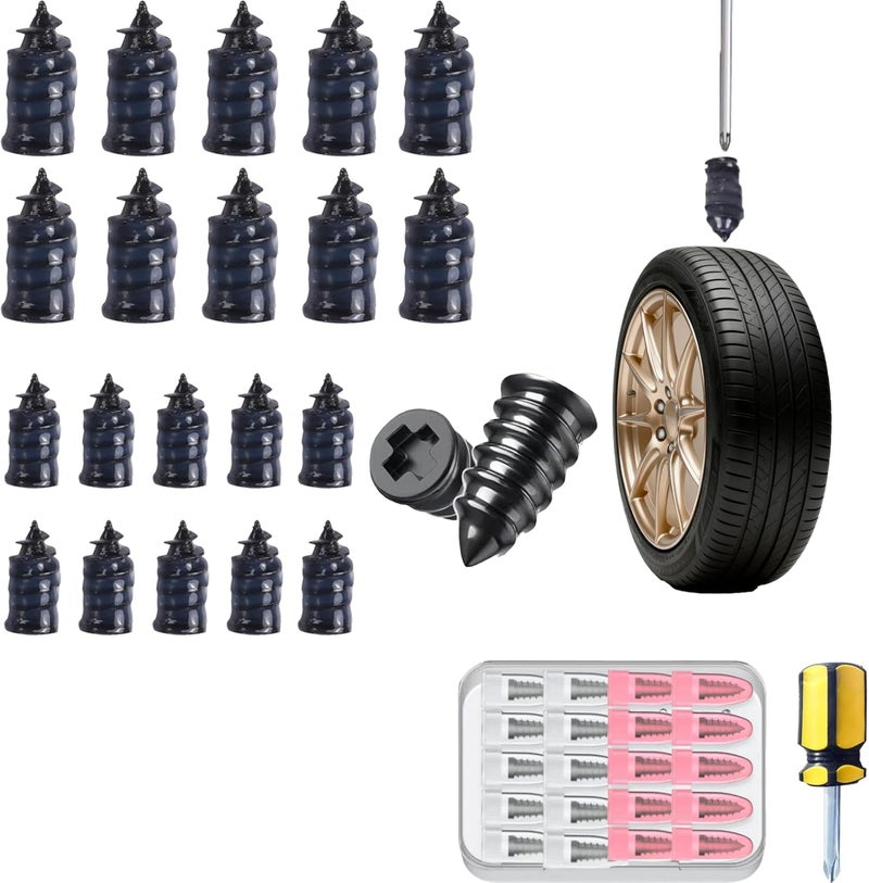 DICSINM Tire Repair Rubber Nail, Vacuum Tire Repair Kits Spiral Rubber Nails, Self-Service Car Wheel Puncture Repair Screws for car, Motorcycle, Truck, Tractor Tire Puncture Repair(10S & 10L With screwdriver) - Image 1
